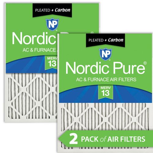 Two Packs Nordic Pure 12x16x1 Pleated Air Filters MERV 13 Plus Carbon side by side 12x16x1M13+C-2