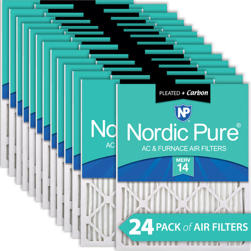 Twenty Four Packs Nordic Pure 12x16x1 Pleated Air Filters MERV 14 Plus Carbon boxed bulk pack 12x16x1M14+C-24