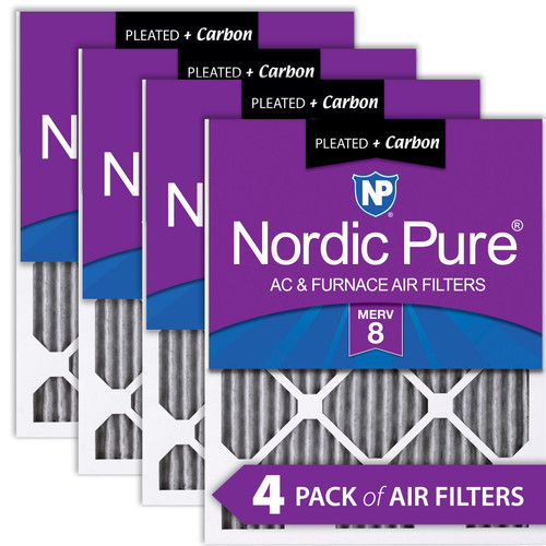 Four Packs Nordic Pure 12x18x1 Furnace Air Filters MERV 8 Pleated Plus Carbon stacked 12x18x1PM8C-4