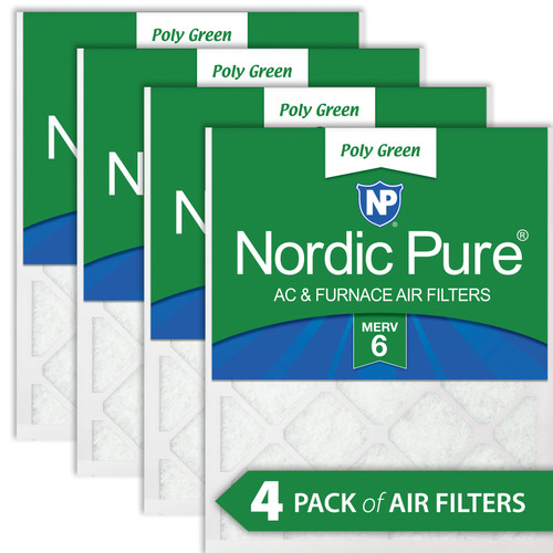 Four Packs Nordic Pure 12x18x1 MERV 6 Poly Green AC Furnace Air Filters stacked 12x18x1PolyGreen-4