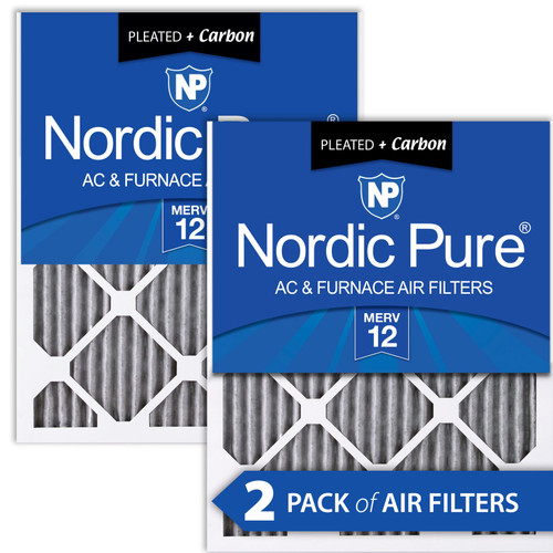 Two Packs Nordic Pure 12x20x1 Furnace Air Filters MERV 12 Pleated Plus Carbon side by side 12x20x1PM12C-2