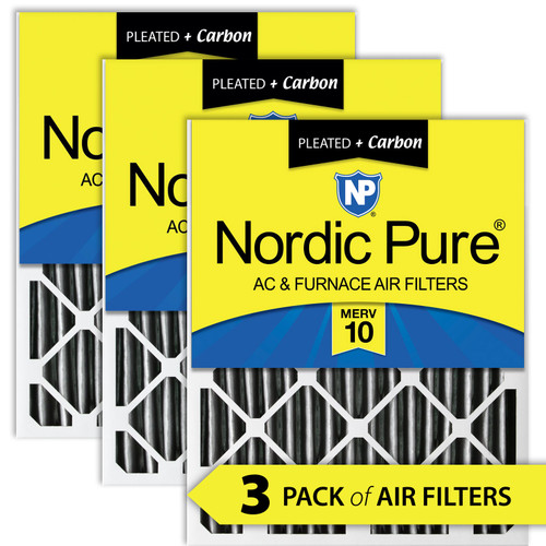 Three Packs Nordic Pure 12x24x2 Furnace Air Filters MERV 10 Pleated Plus Carbon stacked 12x24x2PM10C-3