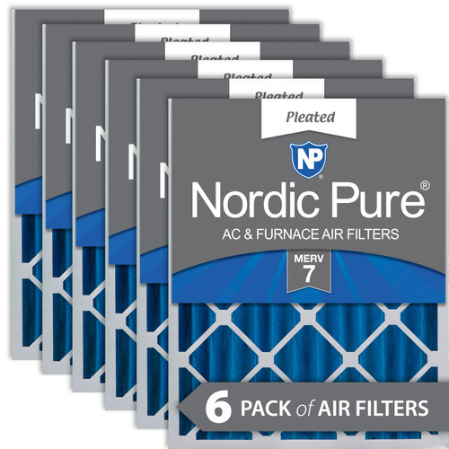 Six Packs Nordic Pure 12x24x4 Pleated MERV 7 Air Filters 6 Pack stacked flat 12x24x4M7-6