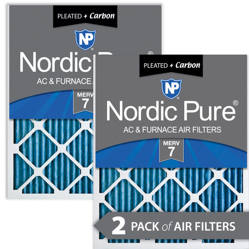 Two Packs Nordic Pure 12x25x1 Pleated Air Filters MERV 7 Plus Carbon side by side 12x25x1M7+C-2