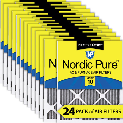 Twenty Four Packs Nordic Pure 12x25x1 Furnace Air Filters MERV 10 Pleated Plus Carbon boxed bulk pack 12x25x1PM10C-24