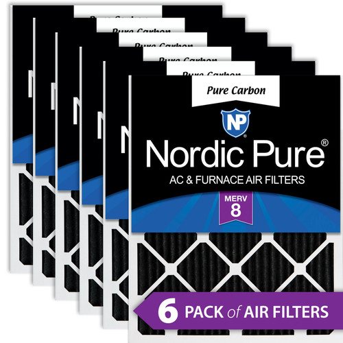 Six Packs Nordic Pure 14x14x1 Pure Carbon Odor Reduction Furnace Air Filters stacked flat 14x14x1PCP-6