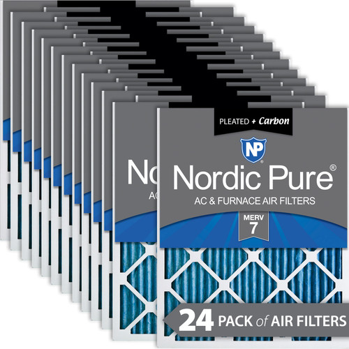 Twenty-four Packs Nordic Pure 14x20x1 Pleated Air Filters MERV 7 Plus Carbon boxed bulk pack 14x20x1M7+C-24