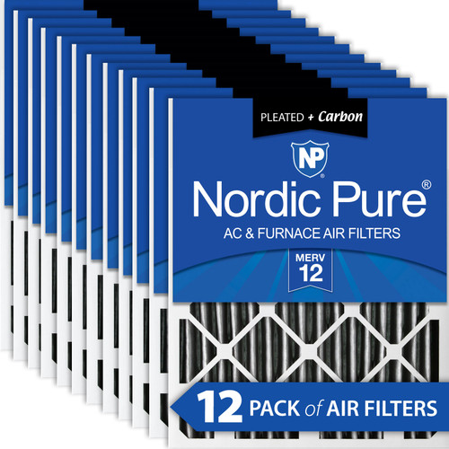 Twelve Packs Nordic Pure 14x24x2 Pleated Air Filters MERV 12 Pleated Plus Carbon stacked 14x24x2PM12C-12