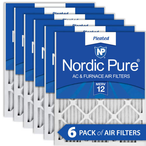 Six Packs Nordic Pure 14x25x1 Pleated MERV 12 Air Filters stacked flat 14x25x1M12-6