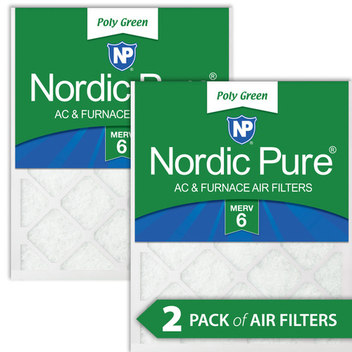 Two Packs Nordic Pure 16x16x1 MERV 6 Poly Green AC Furnace Air Filters side by side 16x16x1PolyGreen-2