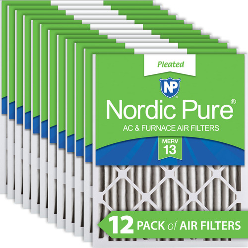 Twelve Packs Nordic Pure 16x20x2 Pleated MERV 13 Air Filters stacked 16x20x2M13-12