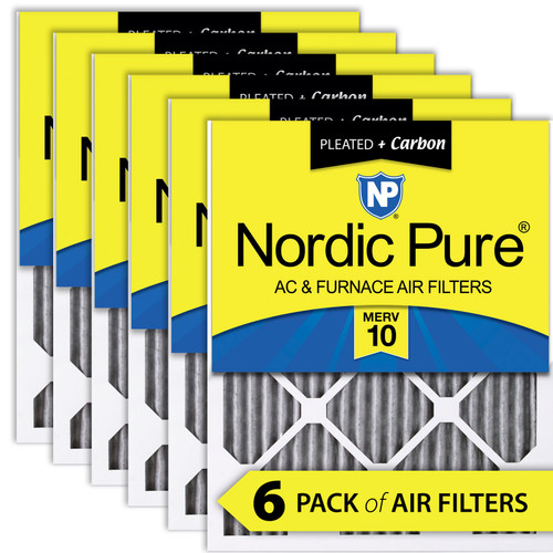 Six Packs Nordic Pure 16x24x1 Furnace Air Filters MERV 10 Pleated Plus Carbon stacked 16x24x1PM10C-6