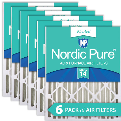 Six Packs Nordic Pure 16x24x4 Pleated MERV 14 Air Filters stacked 16x24x4M14-6