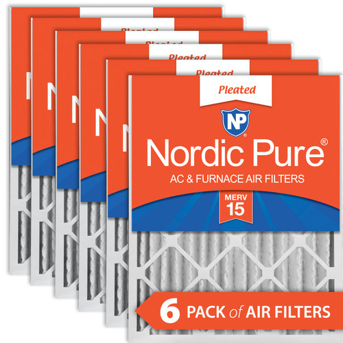 Six Packs Nordic Pure 16x24x4 Pleated MERV 15 Air Filters stacked 16x24x4M15-6