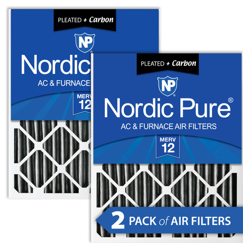 Two Packs Nordic Pure 16x24x4 Pleated Air Filter MERV 12 Plus Carbon side by side 16x24x4PM12C-2