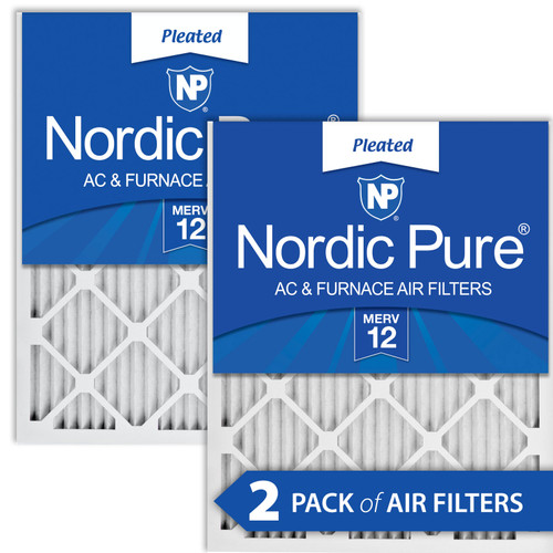 Two Packs Nordic Pure 16x25x1 Pleated MERV 12 Air Filters side by side 16x25x1M12-2