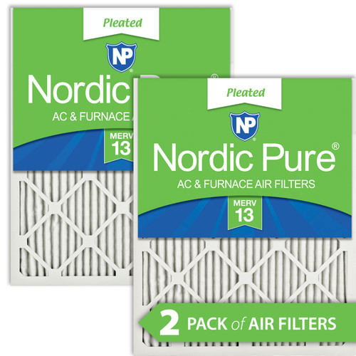 Two Packs Nordic Pure 16x25x1 Pleated MERV 13 Air Filters side by side 16x25x1M13-2