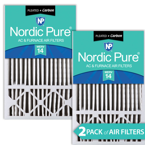 Two Packs Nordic Pure 16x25x5 Honeywell Replacement Air Filters MERV 14 Plus Carbon side by side 16x25x5HM14+C-2