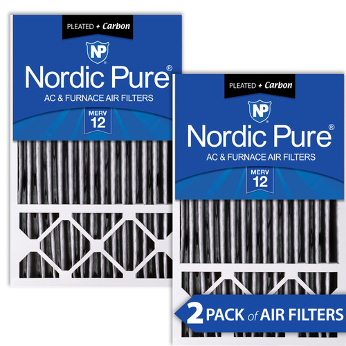 Two Pack Nordic Pure 16x25x5 Honeywell Replacement Air Filters MERV 12 Plus Carbon side by side 16x25x5HPM12C-2