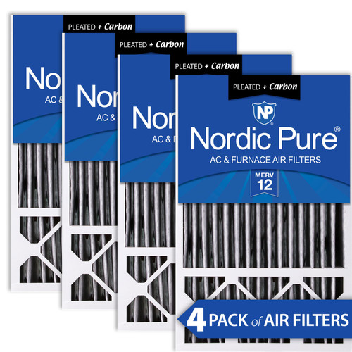Four Pack Nordic Pure 16x25x5 Honeywell Replacement Air Filters MERV 12 Plus Carbon stacked 16x25x5HPM12C-4