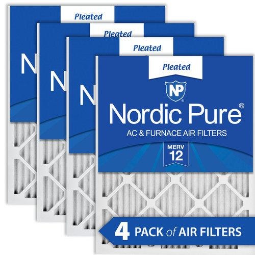 Four Packs Nordic Pure 18x20x1 Pleated Air Filters MERV 12 stacked with label visible 18x20x1M12-4