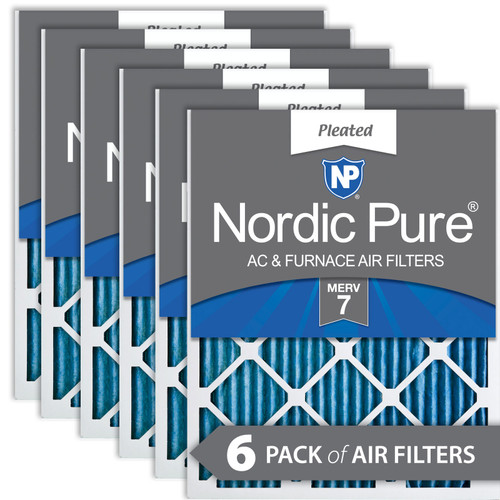 Six Packs Nordic Pure 18x20x1 Pleated MERV 7 Air Filters stacked flat 18x20x1M7-6