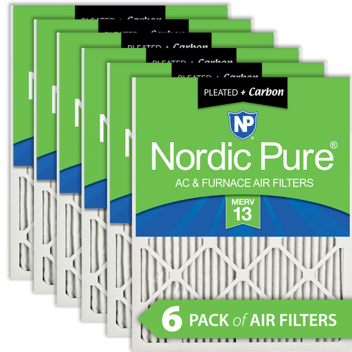 Six Packs Nordic Pure 18x25x1 Pleated Air Filters MERV 13 Plus Carbon stacked 18x25x1M13+C-6