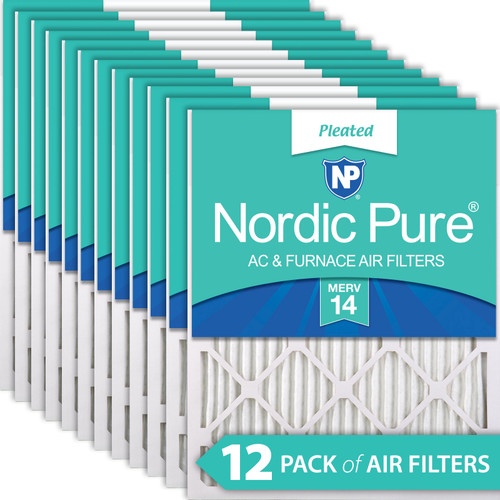 Twelve Packs Nordic Pure 18x25x1 Pleated MERV 14 Air Filters stacked 18x25x1M14-12