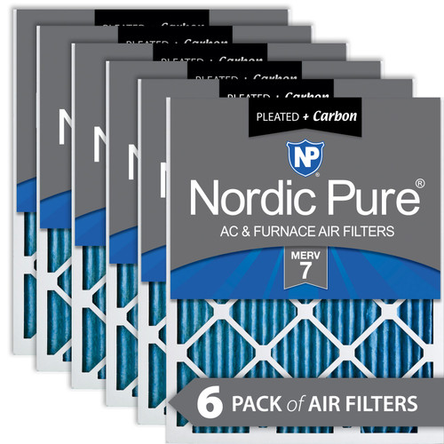 Six Packs Nordic Pure 18x25x1 Pleated Air Filters MERV 7 Plus Carbon stacked 18x25x1M7+C-6