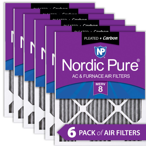 Six Packs Nordic Pure 18x25x1 Furnace Air Filters MERV 8 Pleated Plus Carbon stacked flat 18x25x1PM8C-6