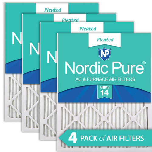 Four Packs Nordic Pure 20x20x1 Pleated MERV 14 Air Filters stacked 20x20x1M14-4