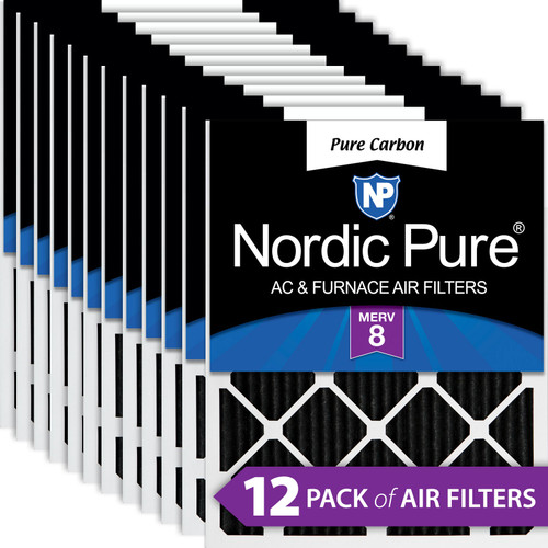 Twelve Packs Nordic Pure 20x20x1 Pure Carbon Odor Reduction Furnace Air Filters stacked 20x20x1PCP-12