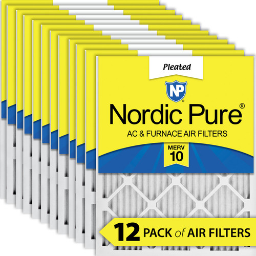Twelve Packs Nordic Pure 20x22x1 Pleated MERV 10 Air Filters stacked 20x22x1M10-12