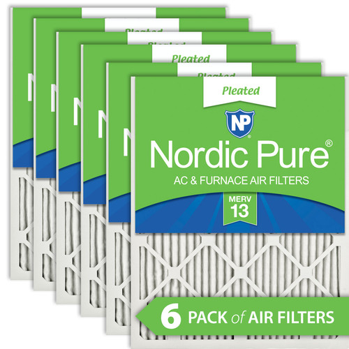 Six Packs Nordic Pure 20x22x1 Pleated MERV 13 Air Filters stacked 20x22x1M13-6