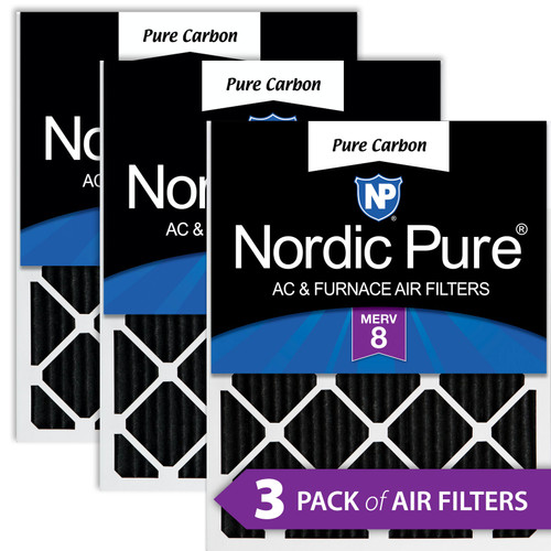 Three Packs Nordic Pure 20x24x1 Pure Carbon Odor Reduction Furnace Air Filters stacked 20x24x1PCP-3