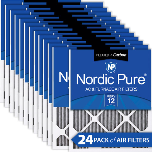 Twenty-four Packs Nordic Pure 20x24x1 Furnace Air Filters MERV 12 Pleated Plus Carbon boxed bulk pack 20x24x1PM12C-24