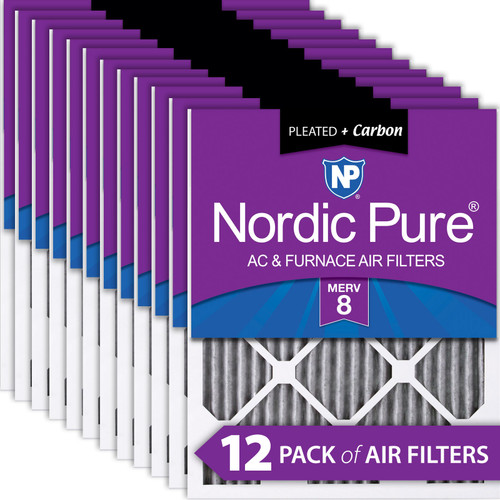 Twelve Packs Nordic Pure 20x24x1 Furnace Air Filters MERV 8 Pleated Plus Carbon stacked 20x24x1PM8C-12
