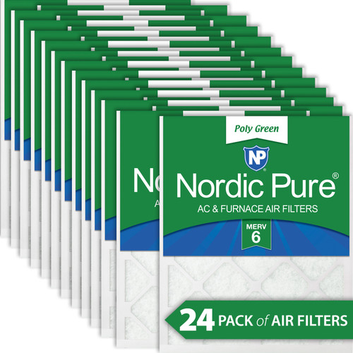 Twenty-four Packs Nordic Pure 20x24x1 MERV 6 Poly Green AC Furnace Air Filters boxed bulk pack 20x24x1PolyGreen-24