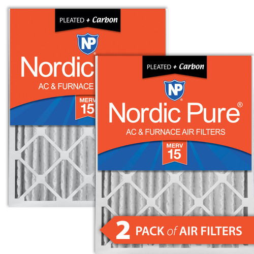 Two Packs Nordic Pure 20x24x4 Pleated Air Filters MERV 15 Plus Carbon filters side by side 20x24x4M15+C-2