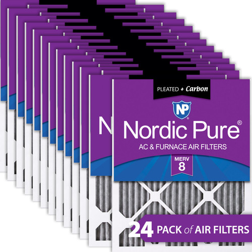 Twenty-four Packs Nordic Pure 20x25x1 Furnace Air Filters MERV 8 Pleated Plus Carbon boxed 20x25x1PM8C-24