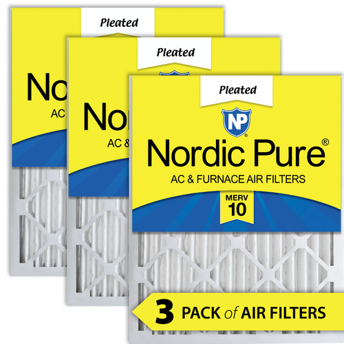 Three Packs Nordic Pure 20x25x2 Pleated MERV 10 Air Filters stacked 20x25x2M10-3