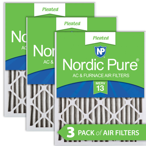 Three Packs Nordic Pure 20x25x2 Pleated MERV 13 Air Filters stacked 20x25x2M13-3
