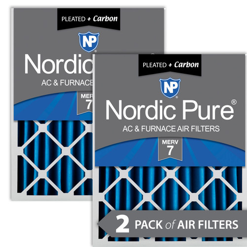 Two Packs Nordic Pure 20x25x4 Pleated Air Filters MERV 7 Plus Carbon side by side 20x25x4M7+C-2