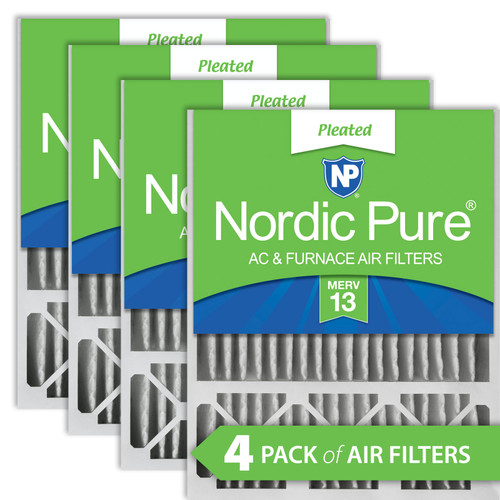 Four Packs Nordic Pure 20x25x5 Honeywell/Lennox Replacement MERV 13 Air Filters stacked with label visible 20x25x5HM13-4