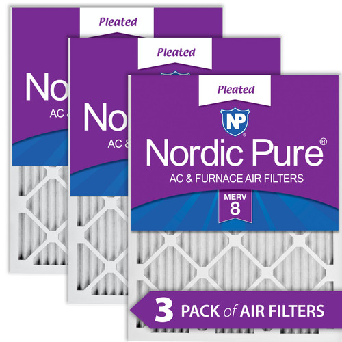 Three Packs Nordic Pure 20x30x1 Pleated MERV 8 Air Filters stacked 20x30x1M8-3