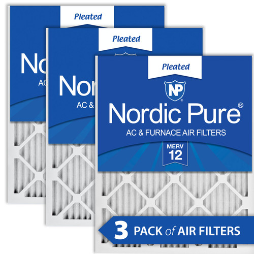 Three Packs Nordic Pure 24x24x1 Pleated MERV 12 Air Filters stacked 24x24x1M12-3