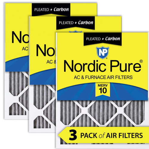 Nordic Pure 24x24x1 Furnace Air Filters MERV 10 Pleated Plus Carbon 3 Pack stacked 24x24x1PM10C-3