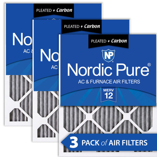 Nordic Pure 24x24x1 Furnace Air Filters MERV 12 Pleated Plus Carbon 3 Pack stacked 24x24x1PM12C-3