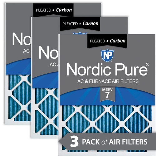 Three Packs Nordic Pure 24x30x1 Pleated Air Filters MERV 7 Plus Carbon stacked 24x30x1M7+C-3