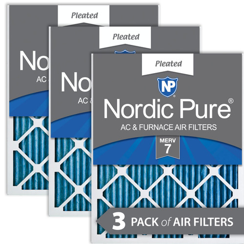 Three Packs Nordic Pure 24x30x1 Pleated MERV 7 Air Filters stacked 24x30x1M7-3